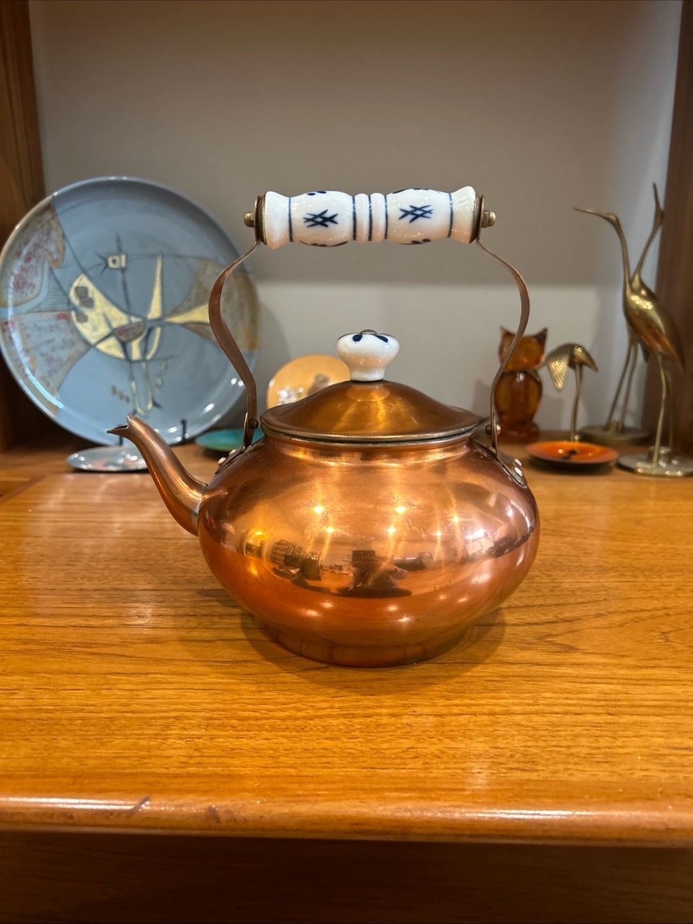 Copper Teapot with Porcelain Handle and Knob - Copper Finish